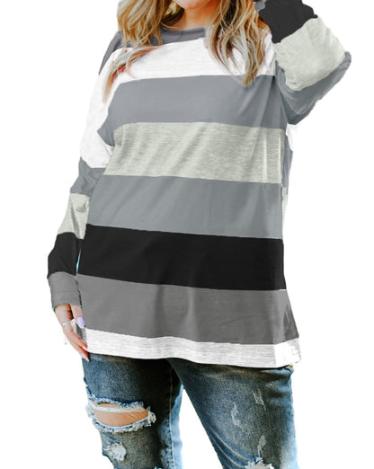 Stripe Colorblock Pullover Top Plus Size