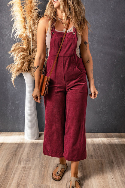 Corduroy Adjustable Wide Leg Overalls