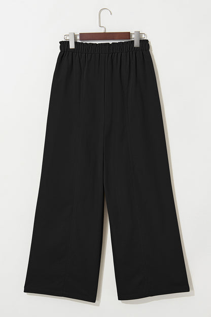 Solid Drawstring Elastic Waist Wide Leg Pants