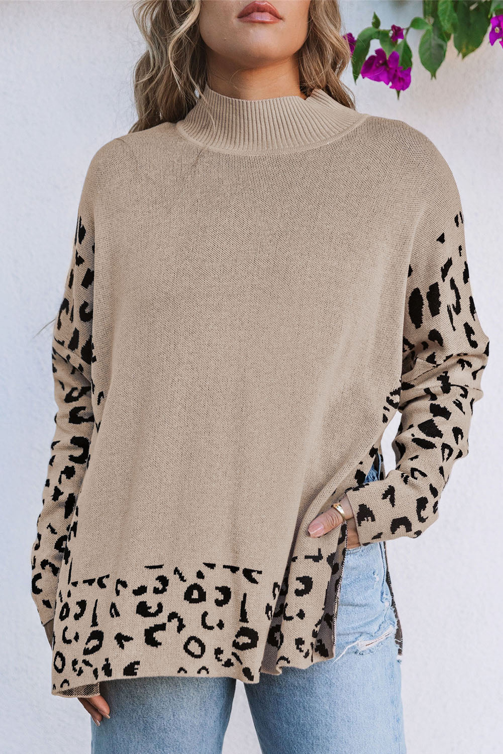 Leopard Mock Neck Oversized Sweater