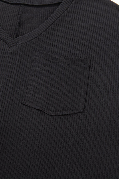 Plus Size Solid Corded Knit V-Neck T-Shirt