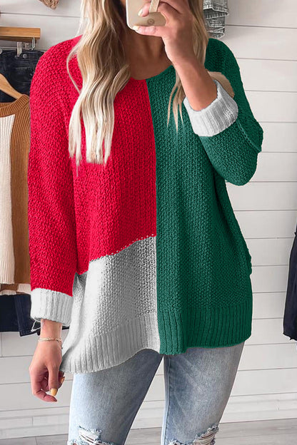 Colorblock Knit V-Neck Sweater
