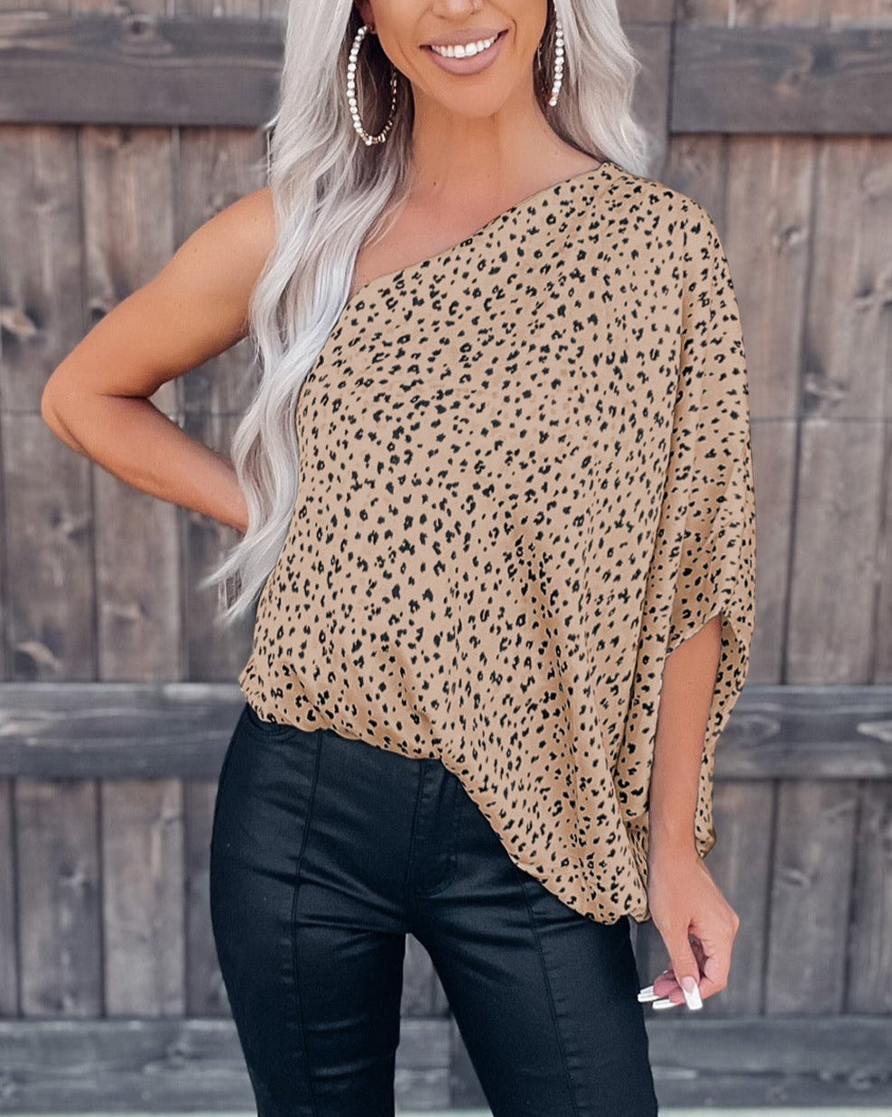 Leopard Asymmetric One Shoulder Blouse