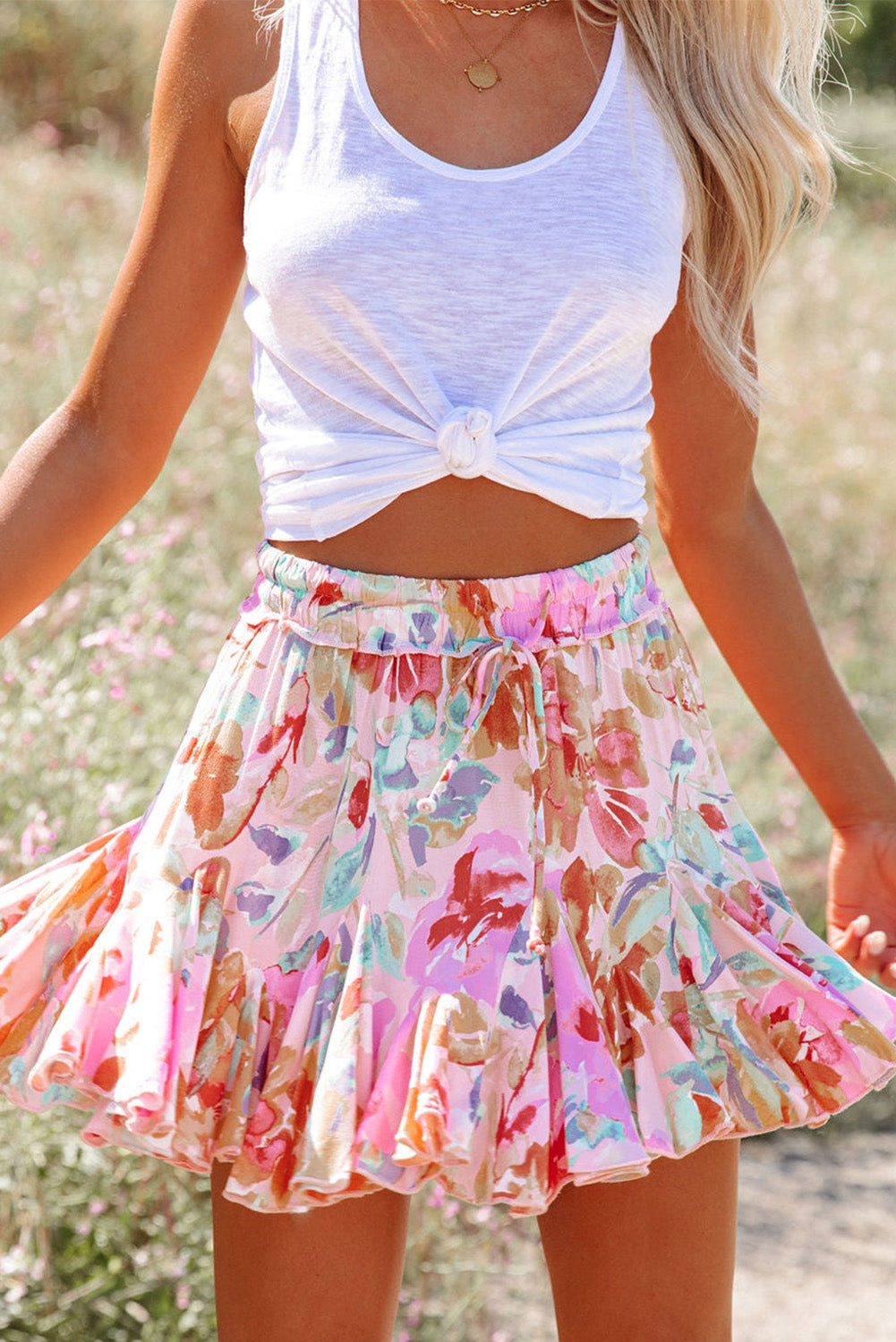 NEW! Artsy Floral Ruffled Mini Skirt