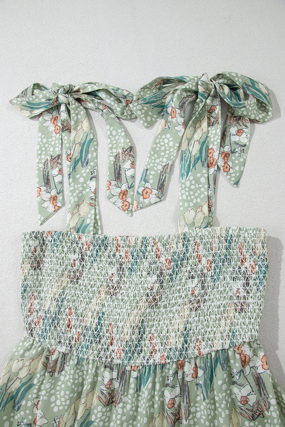 Floral Tie Straps Smocked Ruffle Tiered Dress