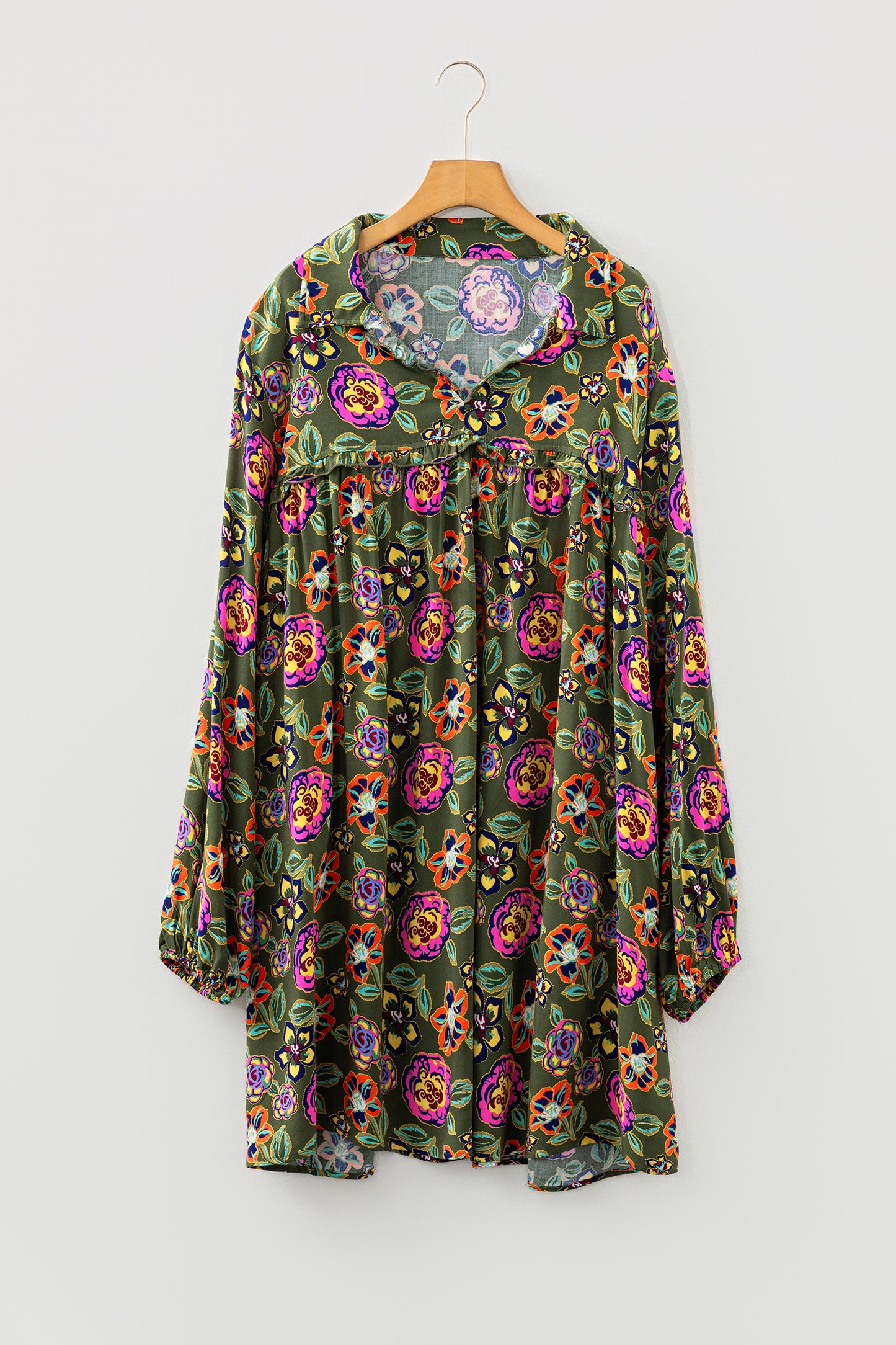 Plus Size Floral Collared V-Neck Mini Dress