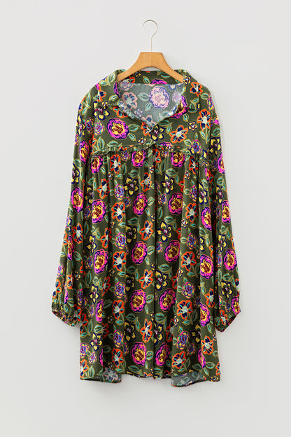 Plus Size Floral Collared V-Neck Mini Dress