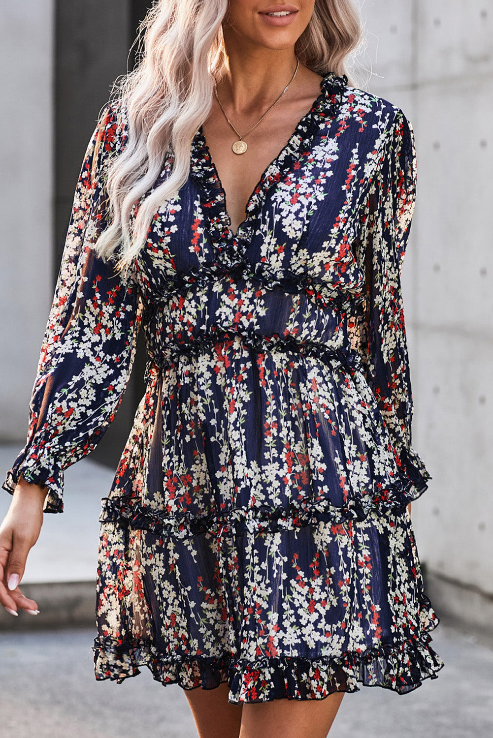 Floral Ruffle Open Back Dress