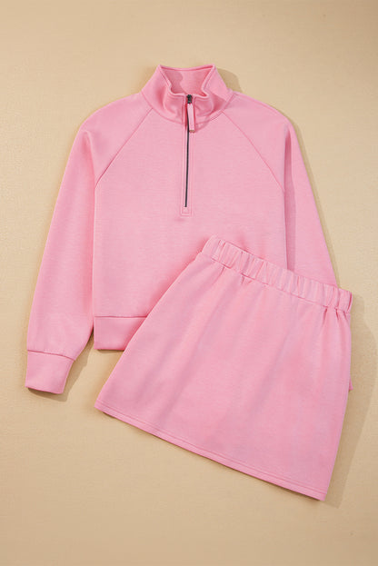 Solid Half Zip Pullover and Mini Skort Set