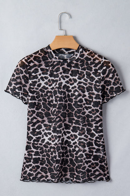 Leopard Sheer Mesh Short Sleeve Top