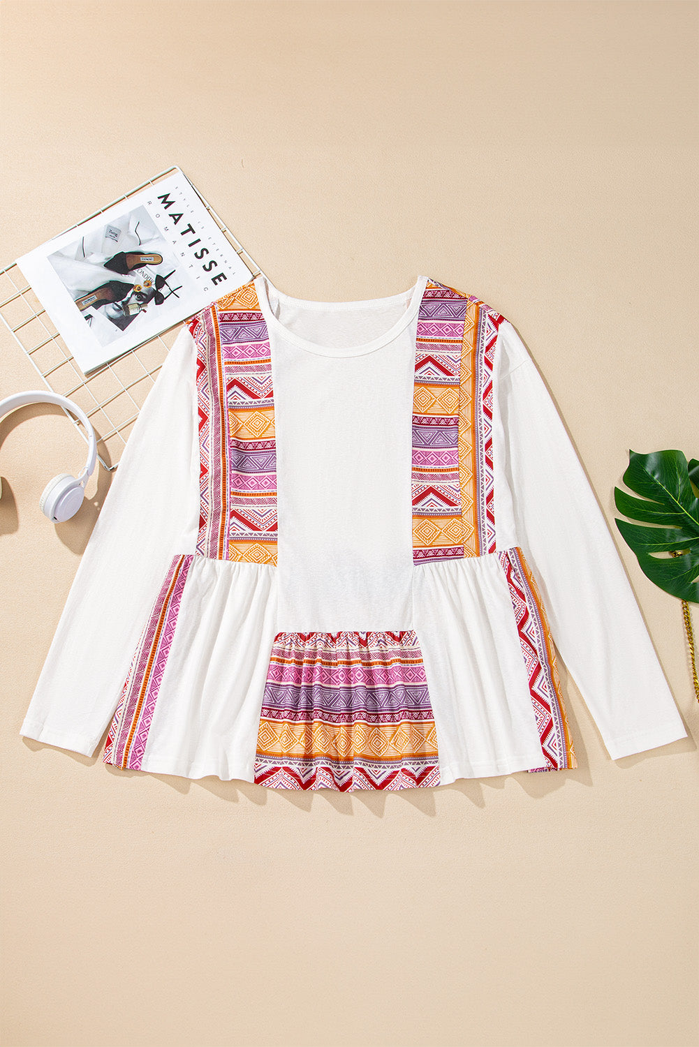 Western Aztec Patchwork Babydoll Top