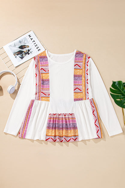 Western Aztec Patchwork Babydoll Top