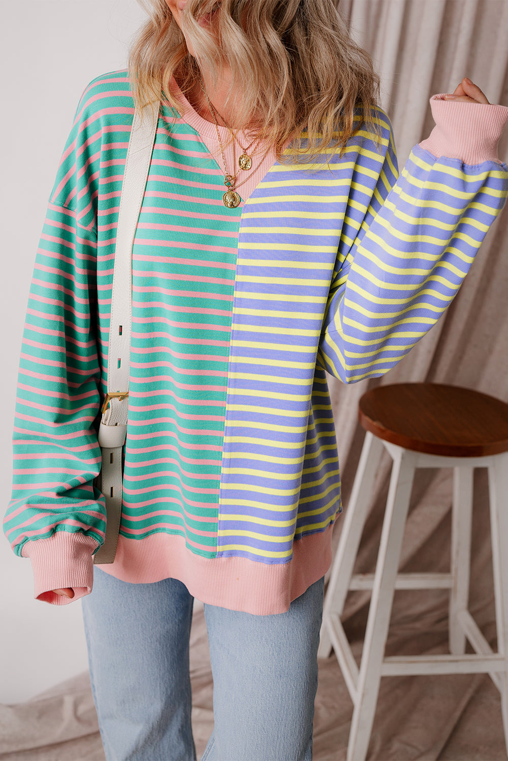 Stripe Colorblock Oversize Sweatshirt