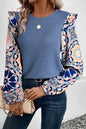 Floral Waffle Knit Patchwork Blouse