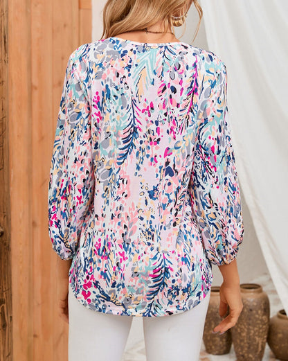 Floral 3/4 Puff Sleeve Blouse