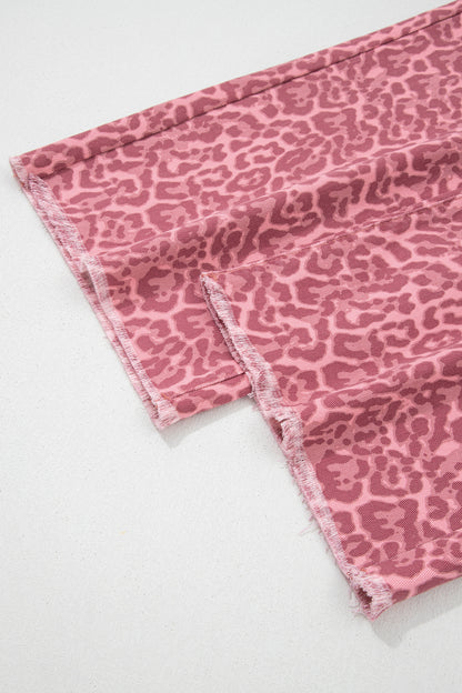 Leopard Frayed Edge High Waist Wide Leg Jeans