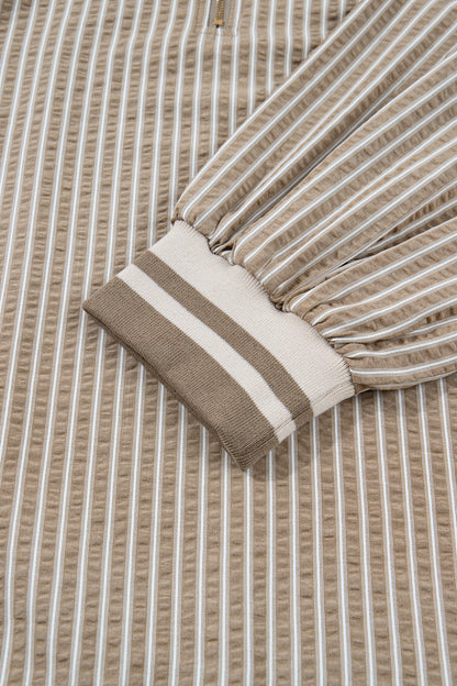 Plus Size Stripe Zip-Up Collared Mini Dress