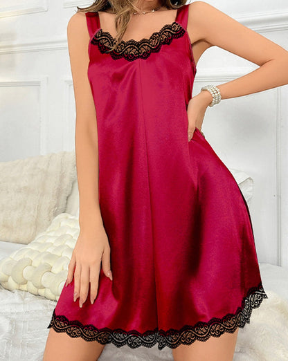 Satin Lace Trim Lounge Dress