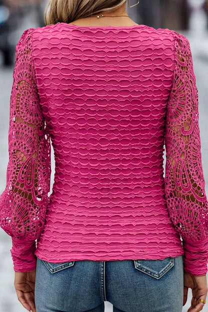 Lace Contrast Lantern Sleeve Blouse