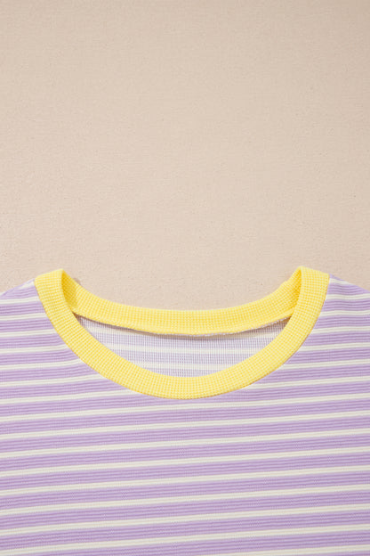 Stripe Colorblock Textured Short Sleeve T-Shirt