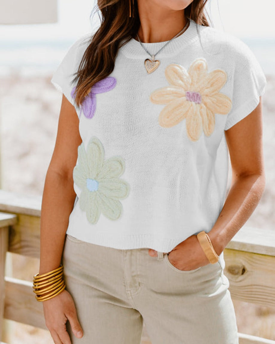 Floral Short Sleeve Sweater Top