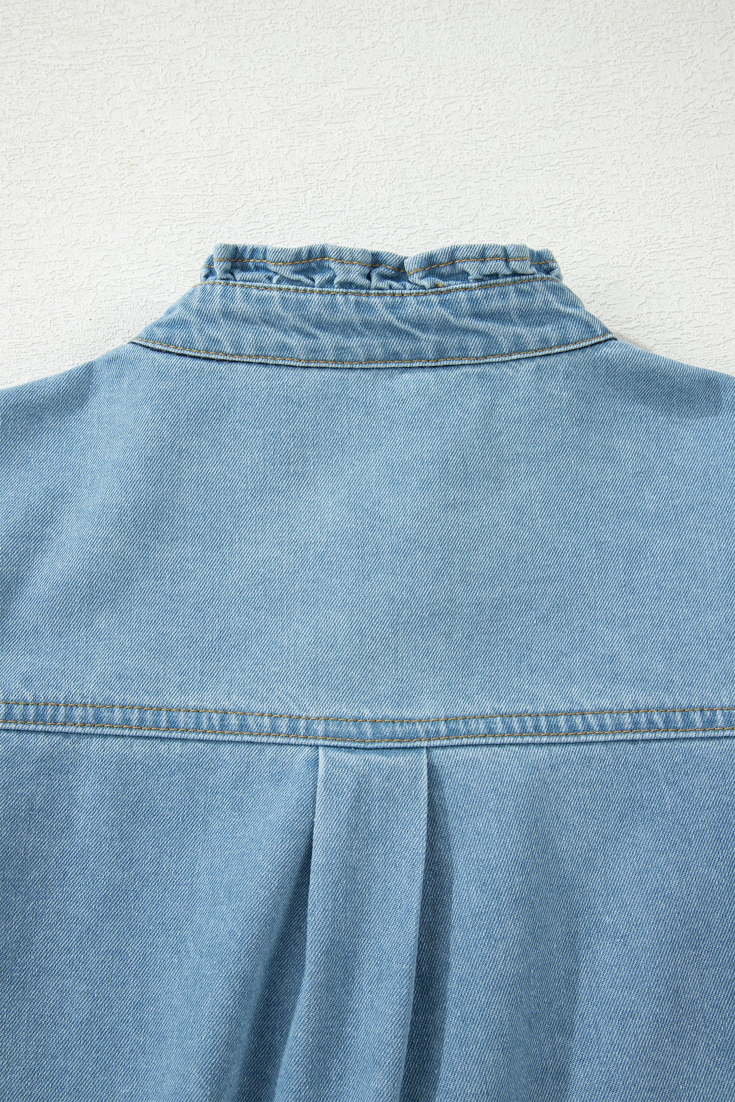 Solid Denim Frilled Ruffle Sleeve Buttoned Mini Dress