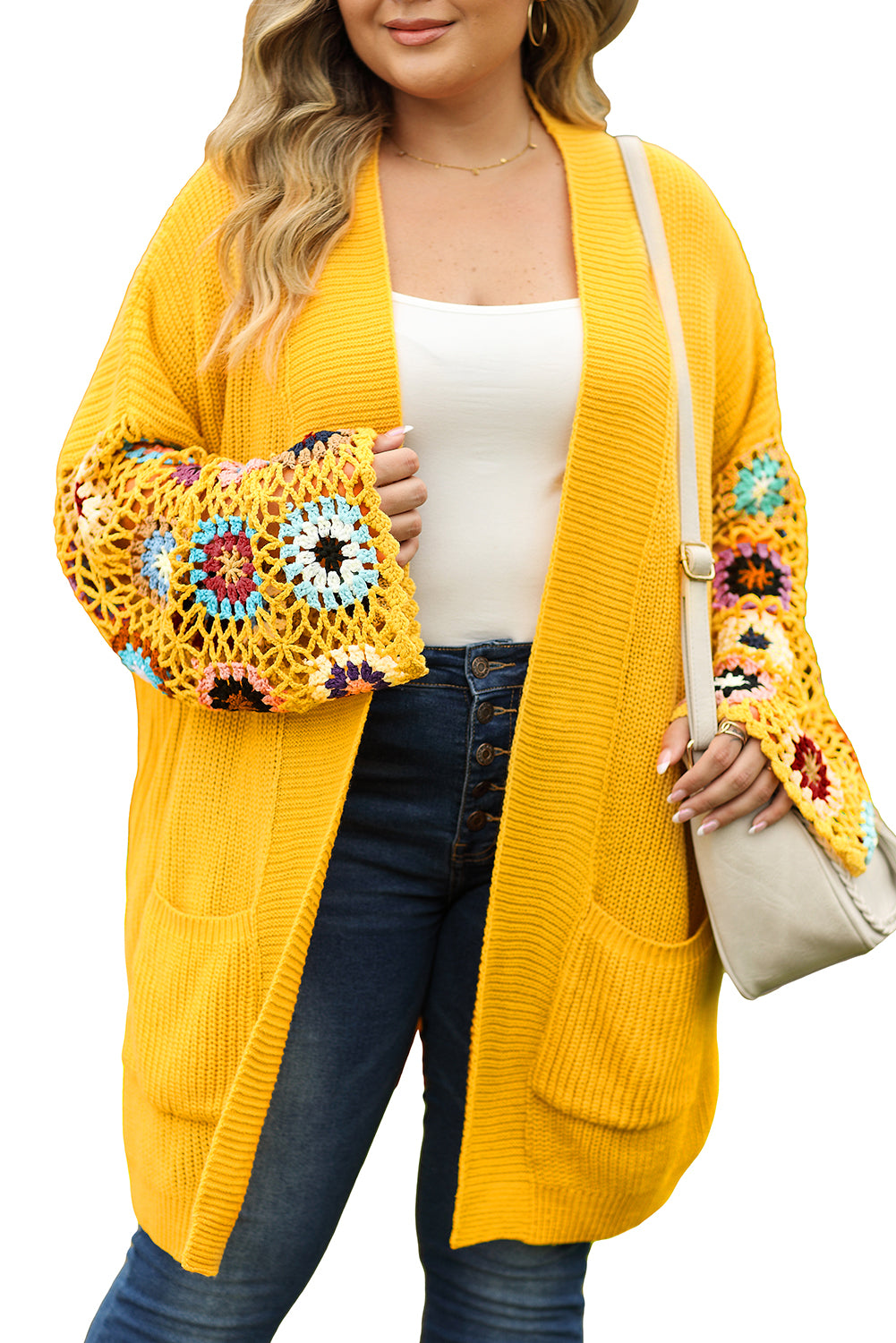 Floral Crochet Sleeve Cardigan Plus Size