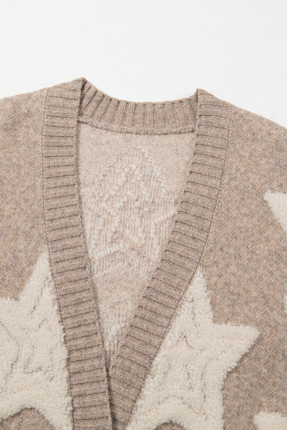 Star Sherpa Textured Buttoned Sweater Cardigan