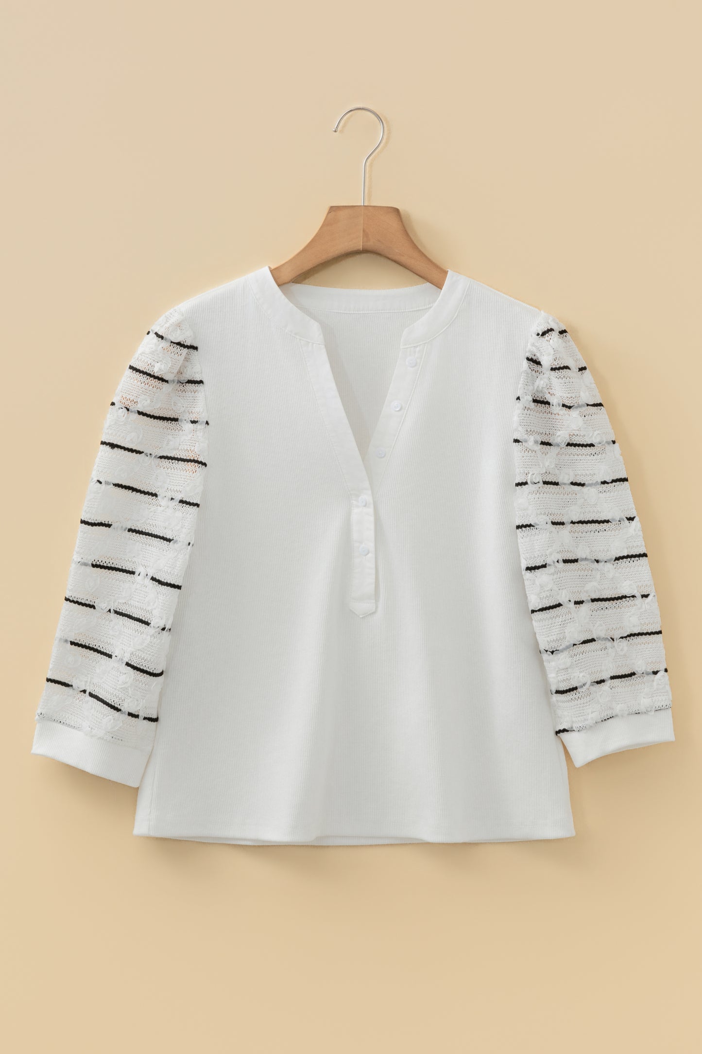 Stripe Patchwork Buttoned V-Neck Ribbed Knit Top