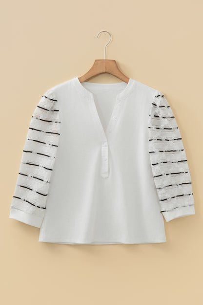 Stripe Patchwork Buttoned V-Neck Ribbed Knit Top