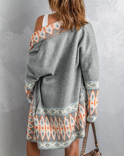 Aztec Open Front Knitted Cardigan