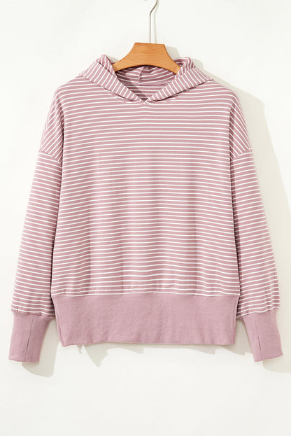 Stripe Thumbhole Sleeve Side Slit Drop Shoulder Hoodie