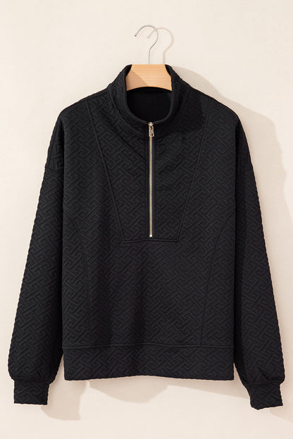 Textured Half Zipped Collared Sweatshirt