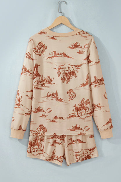 Western Long Sleeve Top & Shorts Set