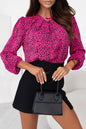 Leopard Pleated Long Sleeve Blouse