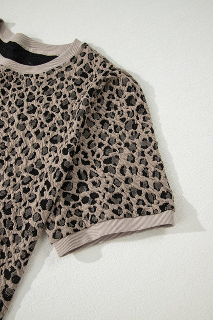 Plus Size Leopard Textured Short Sleeve T-Shirt