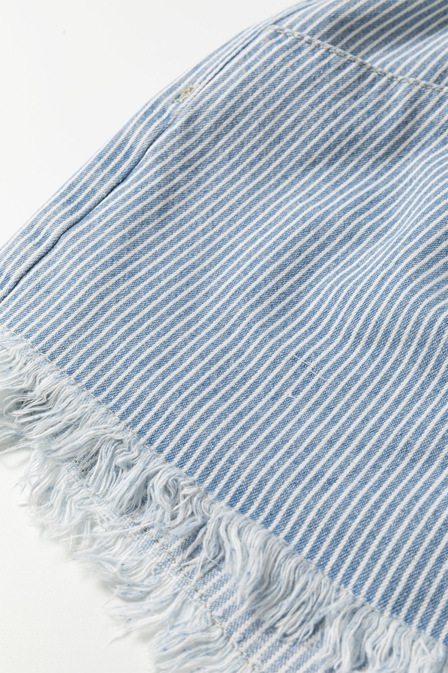 Stripe Denim Raw Edge Drawstring Waist Shorts