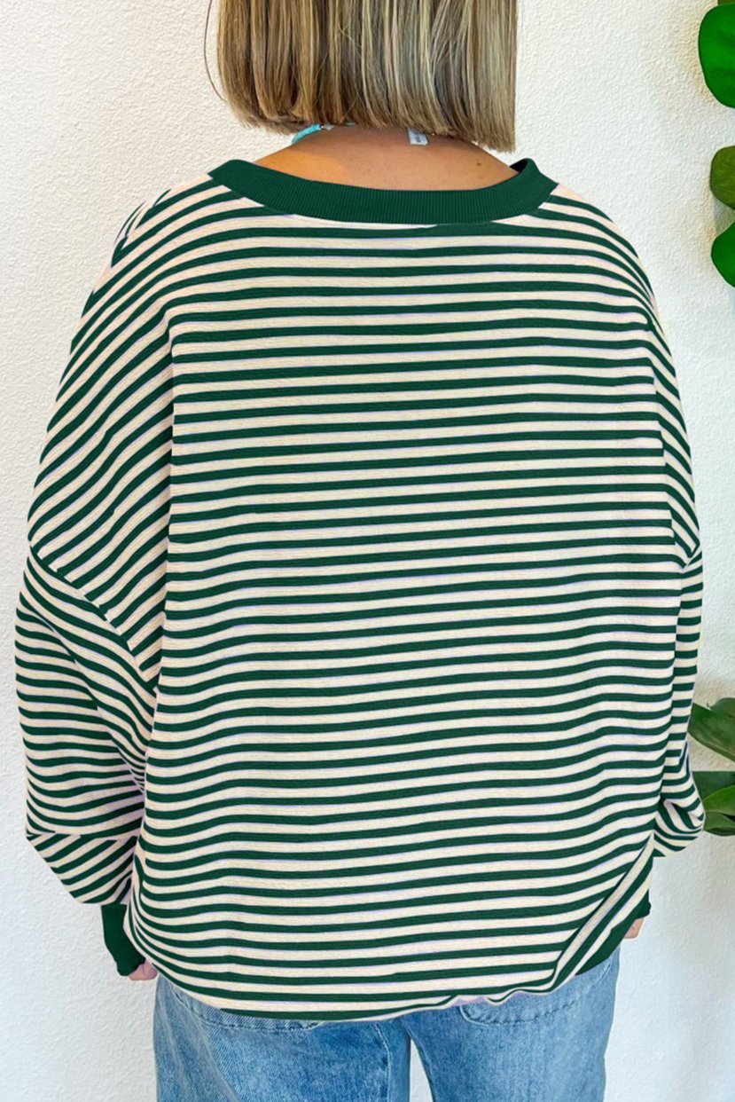 Stripe Drop Shoulder Long Sleeve Top