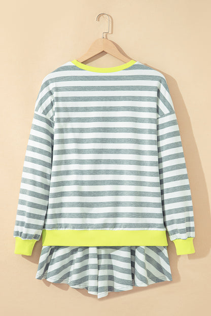 Stripe Contrast Ribbed Top and Shorts Set