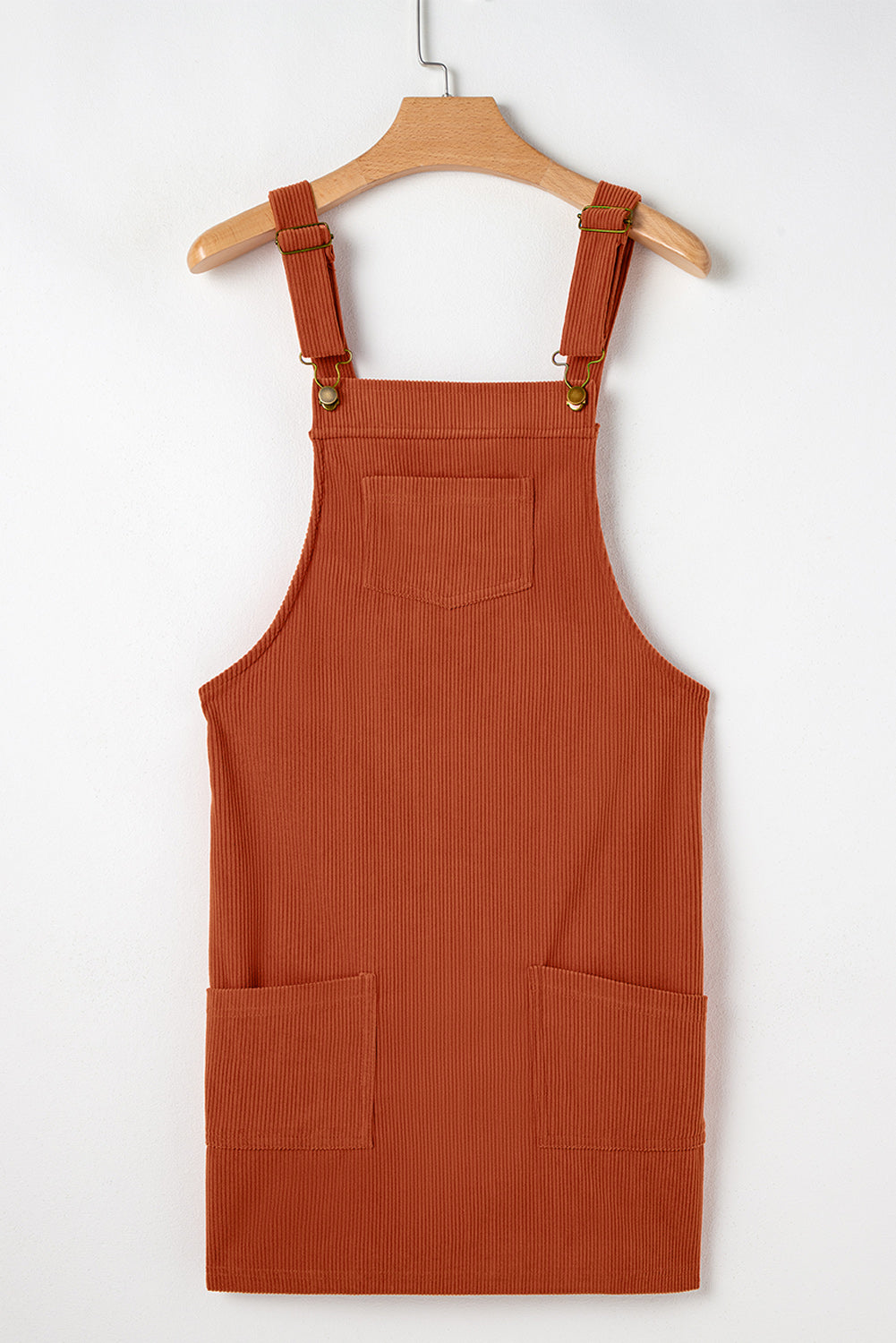 Solid Corduroy Front Pocket Sleeveless Overall Dress