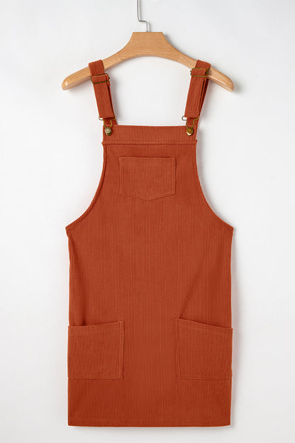 Solid Corduroy Front Pocket Sleeveless Overall Dress