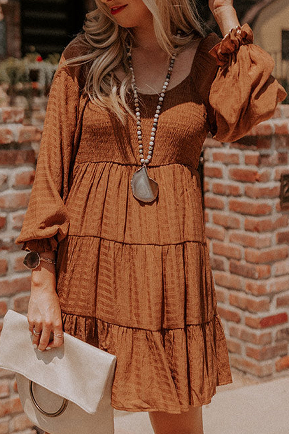 Smocked Puff Sleeve Tiered Dress