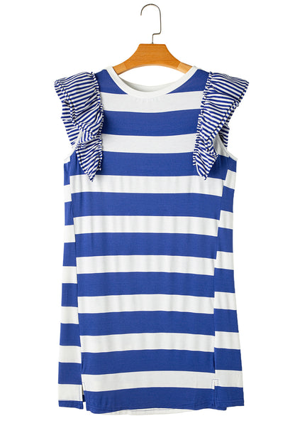 Stripe Ruffle Sleeve T-Shirt Dress