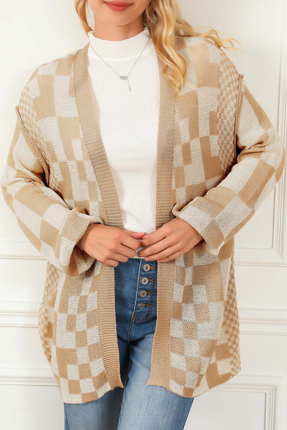 Checker Exposed Seam Cardigan