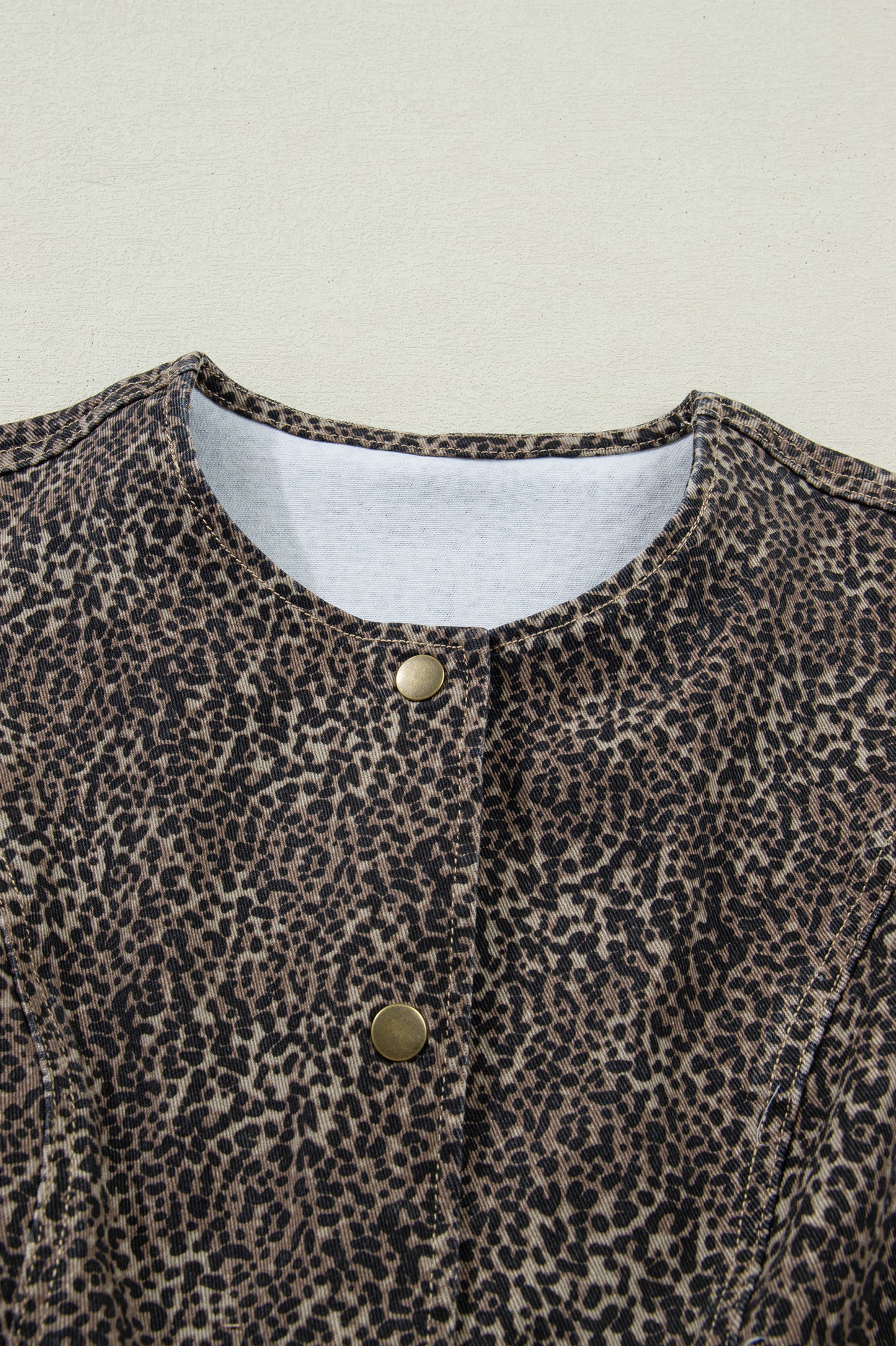 Leopard Denim Button Front Vest
