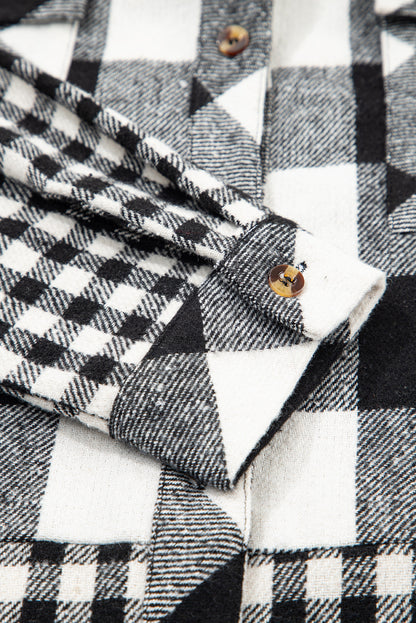 Plaid Patchwork Drawstring Hooded Shacket