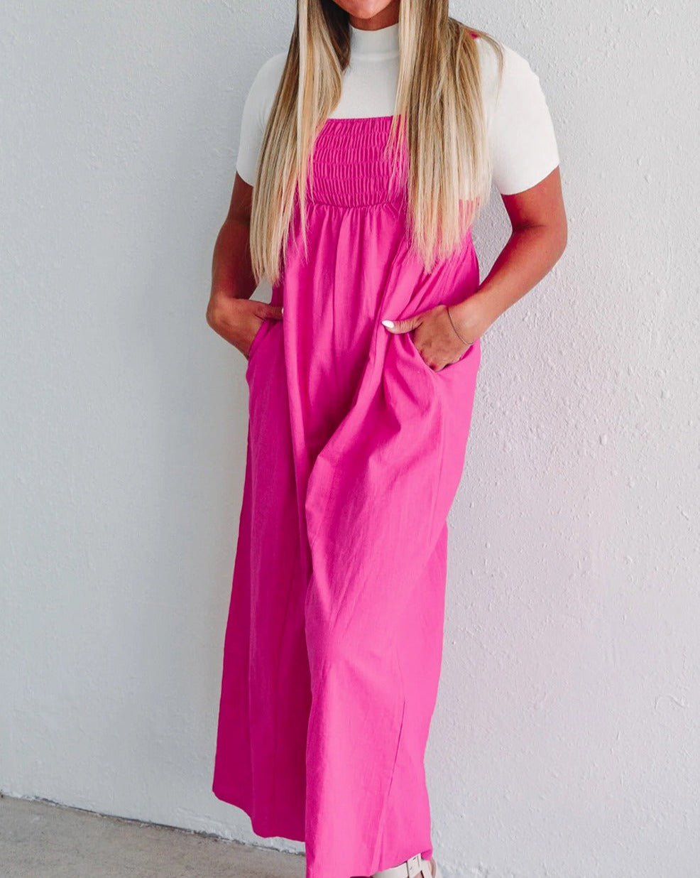 Smocked Wide Leg Overalls