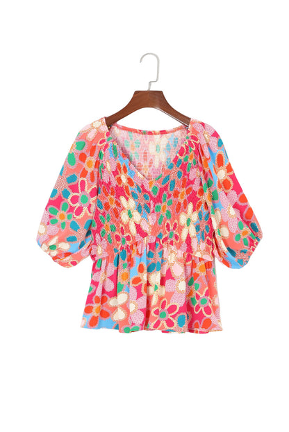 Floral Puff Sleeve Peplum Top