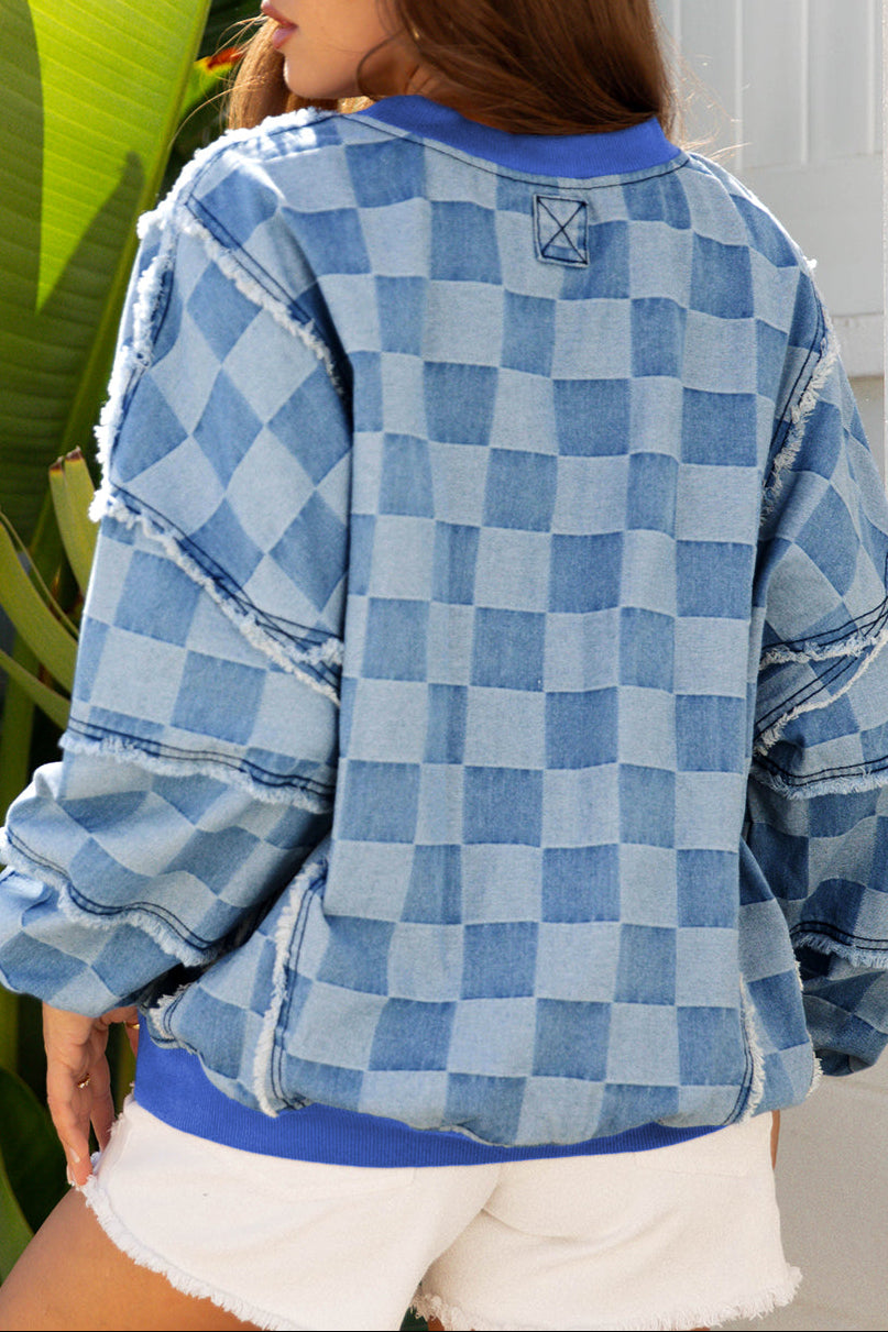 Checker Denim Raw Edge Top