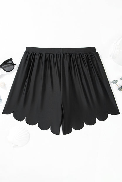 Solid Scalloped Trim Swim Shorts